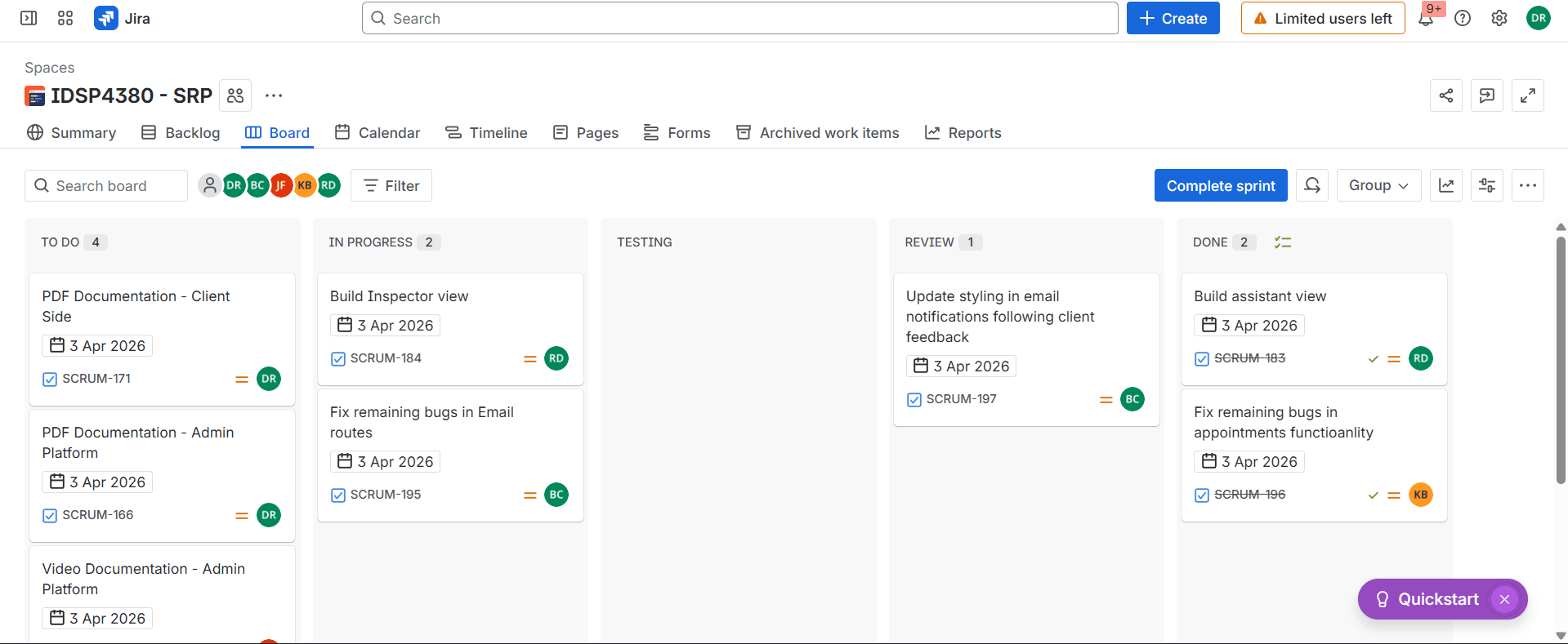 Jira Sprint Board

Active sprint board used to track in-progress work, assign tasks by role, and maintain visibility across the team during weekly development cycles.